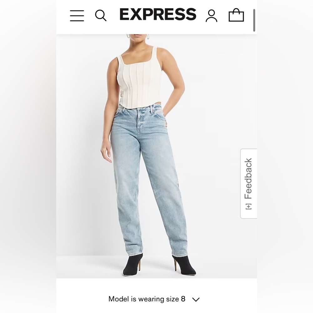 EXPRESS Mid Rise Light Wash Baggy Tapered Jeans